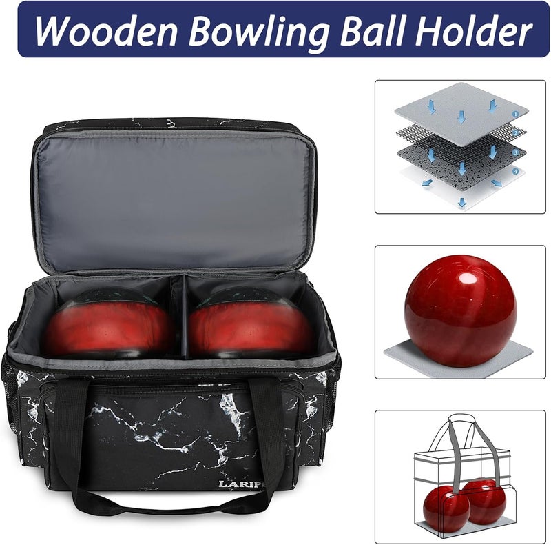 LARIPOP 2 Ball Bowling Bag, Double Bowling Ball Bag with Dual Padded Holder & Shoe Compartment- Fits Shoes Up to Mens Size 16 - Image 5